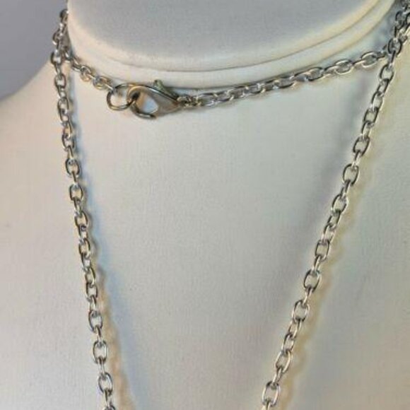 Silver Tone Cable Chain Necklace With Red Jasper Pendant (NA109) - Picture 3 of 3